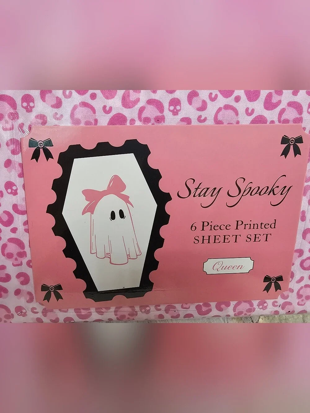 Artisan Stay Spooky Pink Ghost 6-Piece Sheet Set Viral Halloween Queen Size